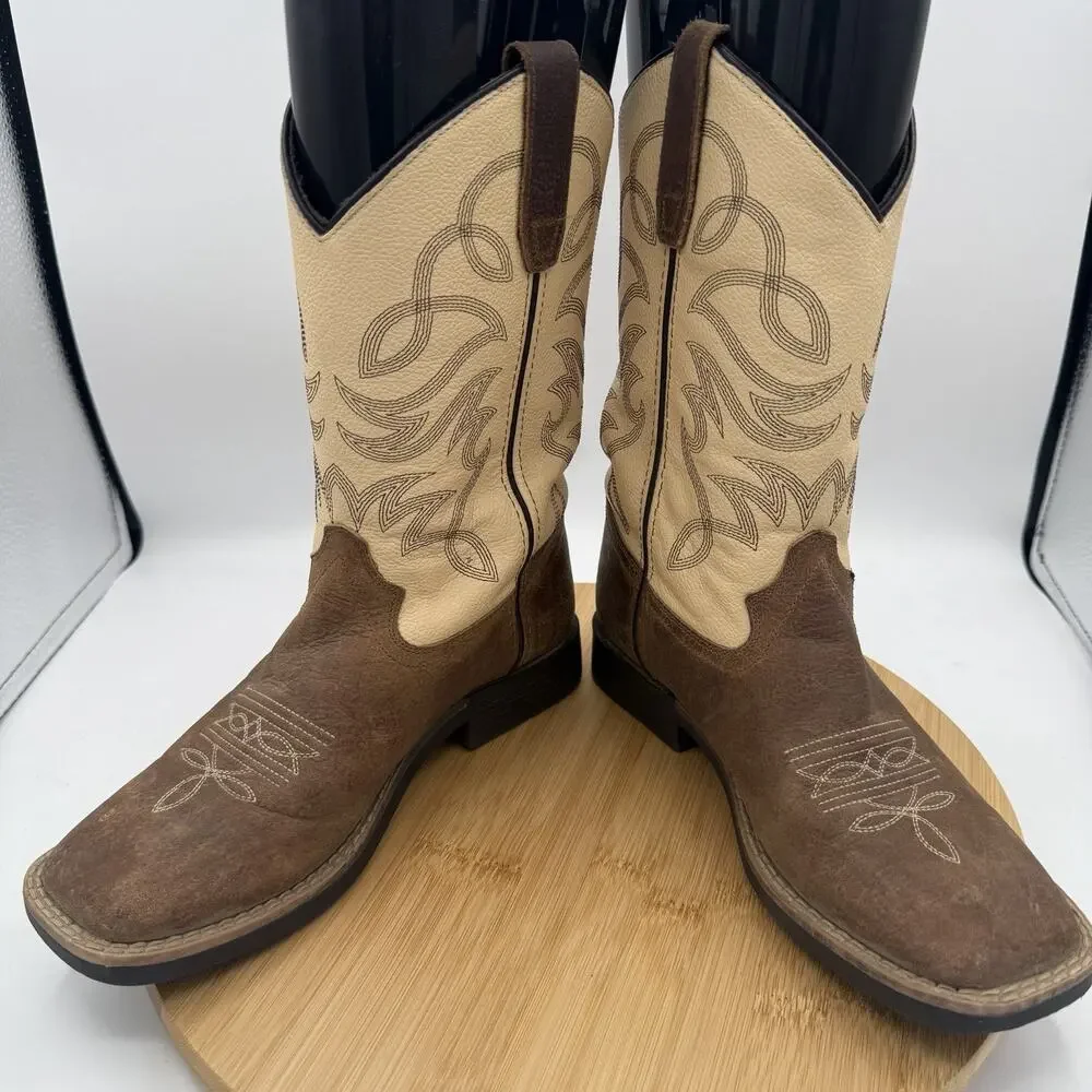 Cowboy Legend Brown Leather Western Boots Square Toe Youth Size 5